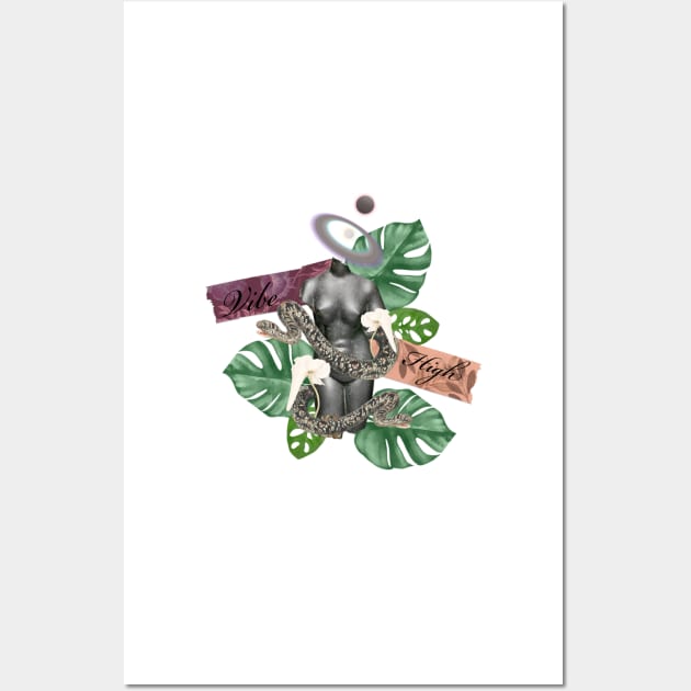 Vibe high Greek  stone and nature with snakes and trippy flower 2 matte gray Wall Art by VantaTheArtist